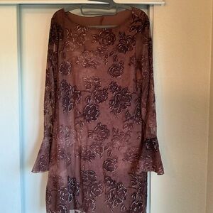 SHEIN Floral Lace Long Sleeve Dress in Brown